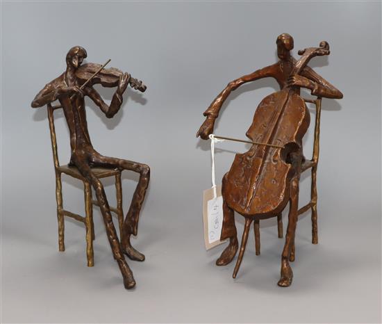 A pair of contemporary bronze figures of musicians